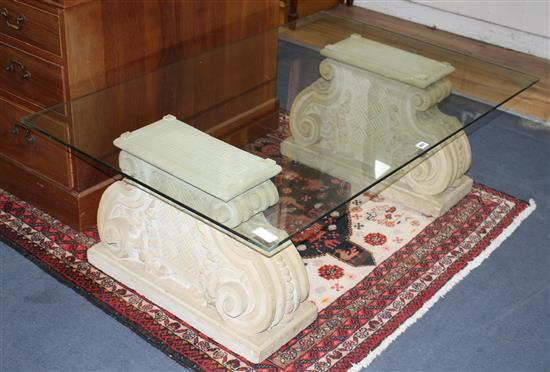 A Haddon style glass top coffee table, W.122cm D.81cm H.43cm